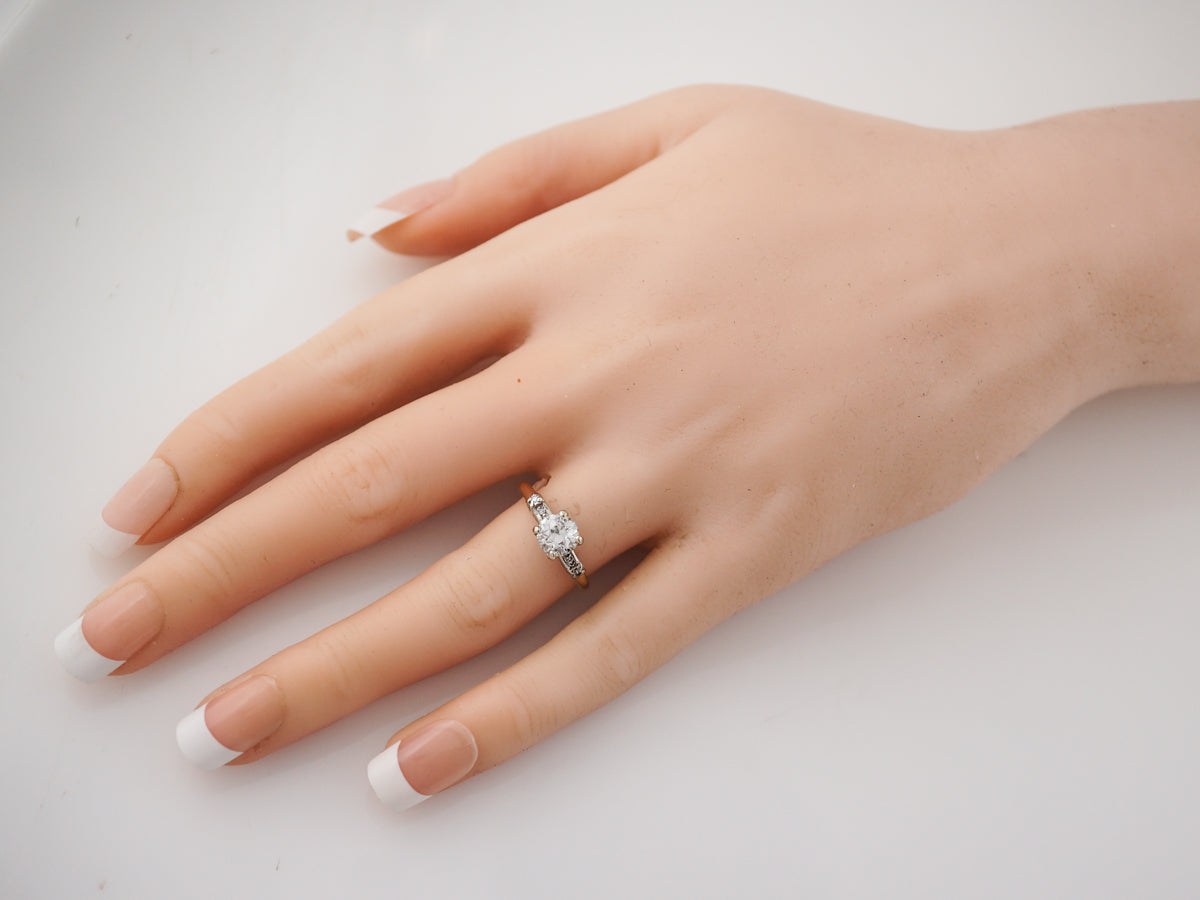 Vintage Engagement Ring Retro .88 Old European Cut Diamond in 14k Yellow & White Gold