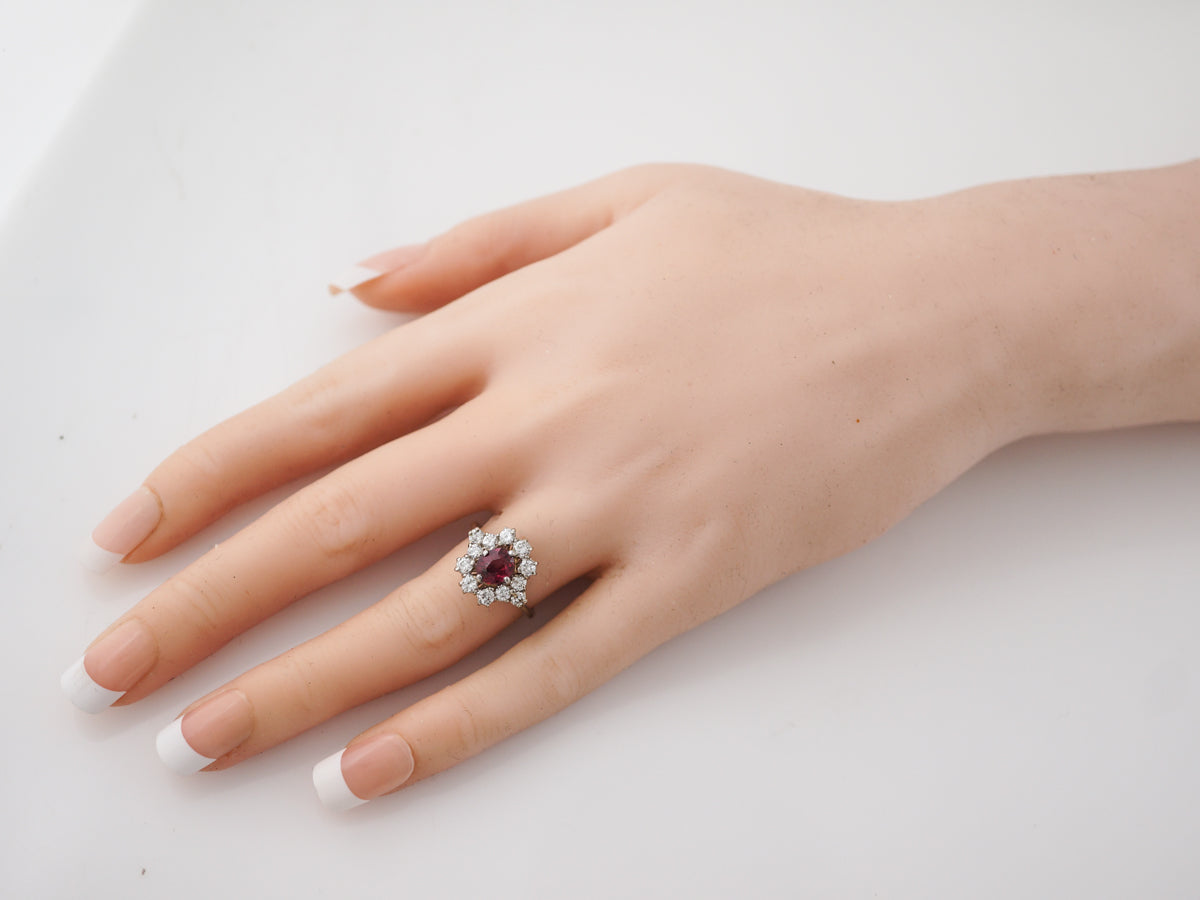 Vintage Right Hand Ring Retro .97 Oval Cut Ruby in 18k White Gold