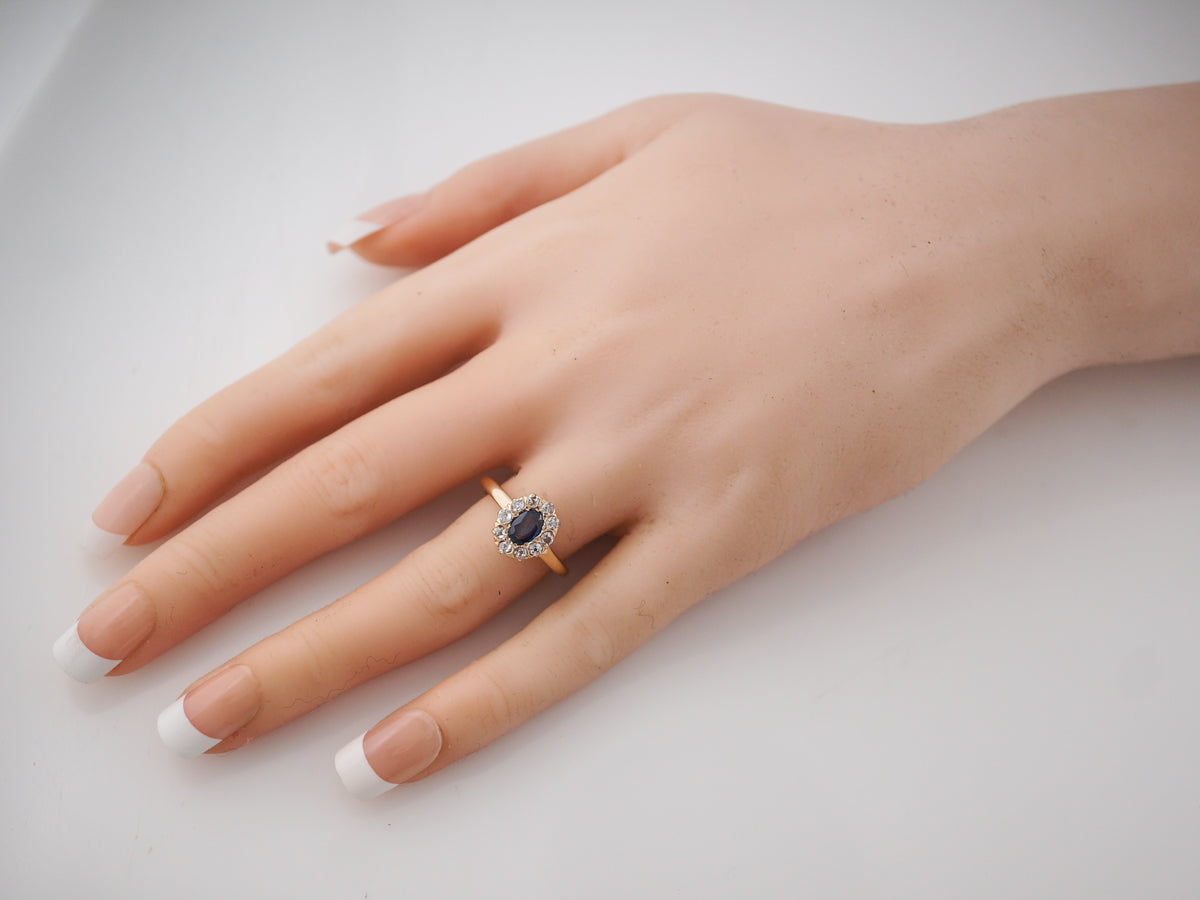 Vintage Engagement Ring Victorian .39 Oval Cut Sapphire in 14k Yellow Gold