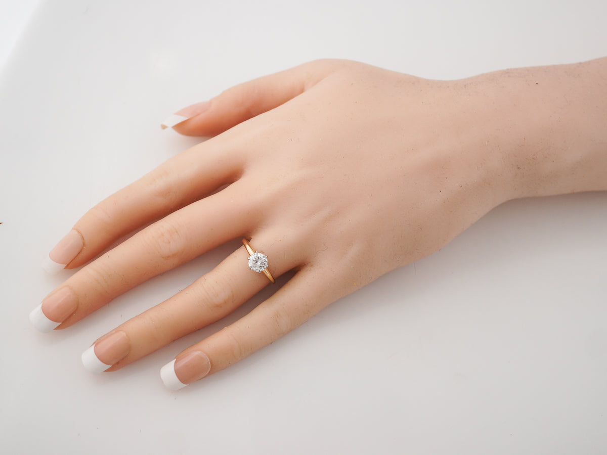 Vintage Engagement Ring Victorian 1.00 Round Brilliant Cut Diamond in 14k Yellow Gold