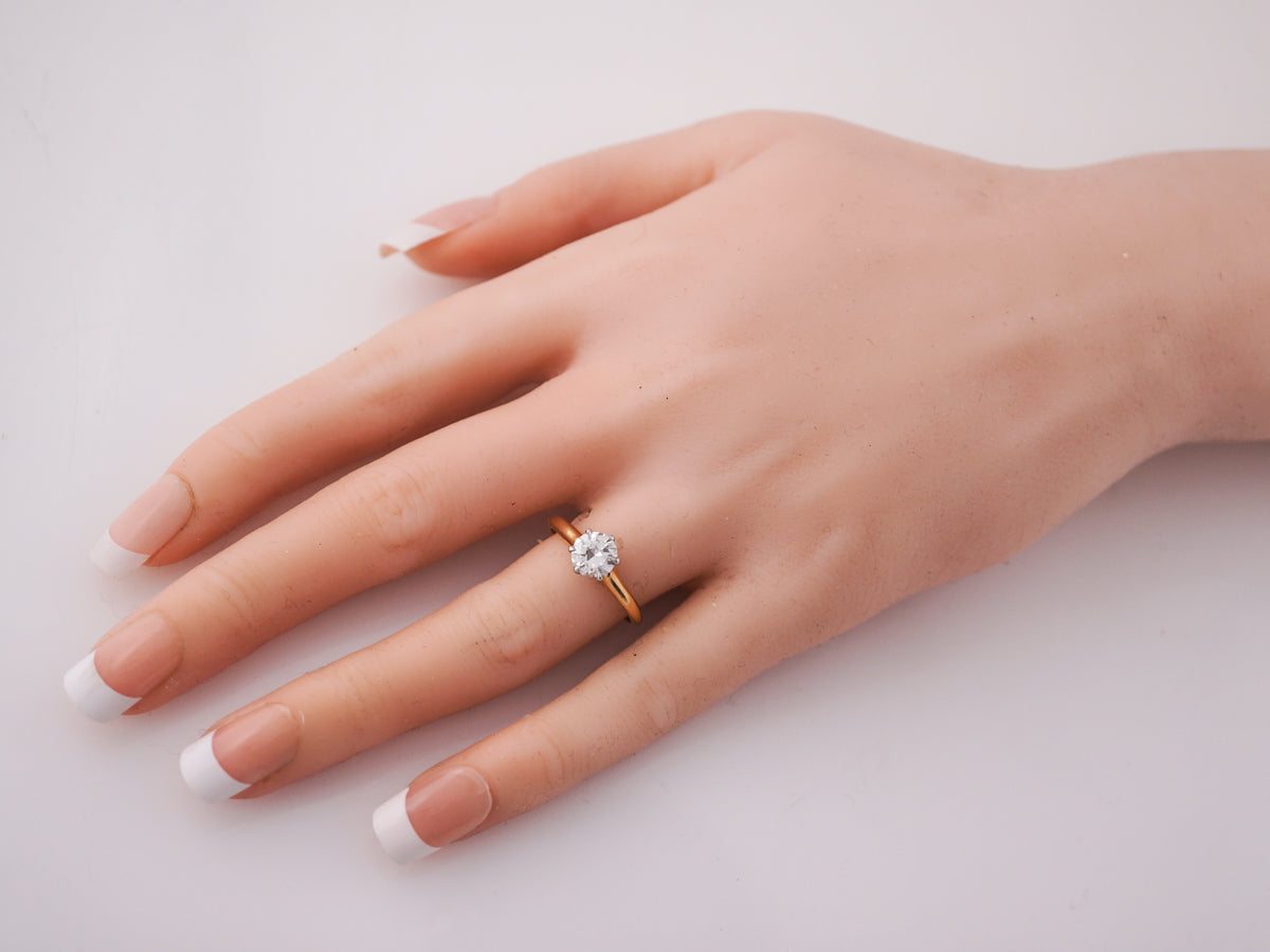 Vintage Engagement Ring Retro GIA .81 Transitional Cut Diamond in 18k Yellow Gold