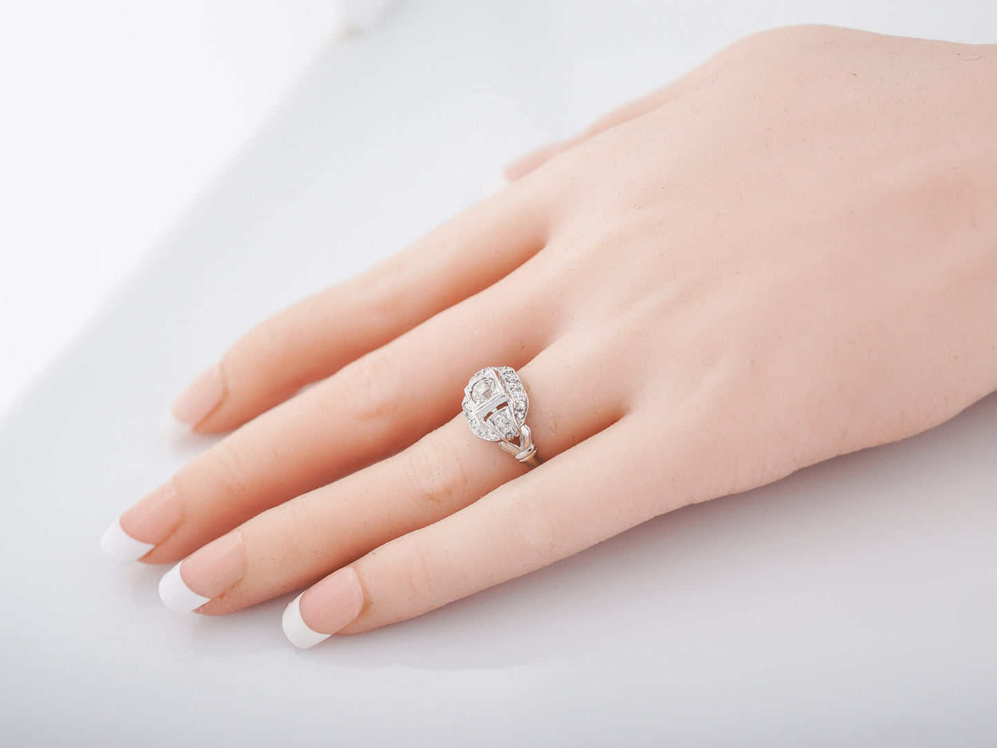 Vintage Engagement Ring Art Deco .33 Old European Cut in 18k White Gold