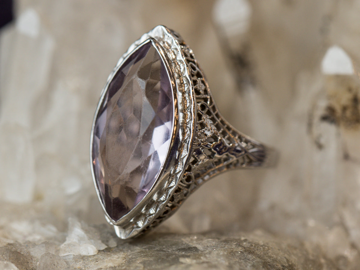 Vintage Solitaire Marquise Amethyst Ring in 14k