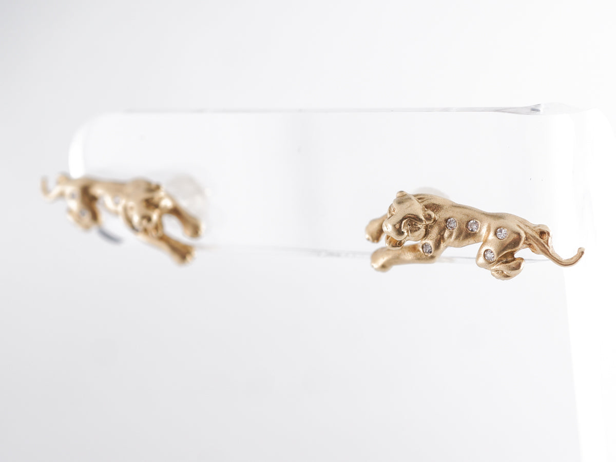 Vintage 1950's Diamond Jaguar Earrings 14k