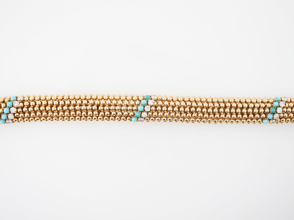 Vintage Diamond & Turquoise Bracelet in Yellow Gold
