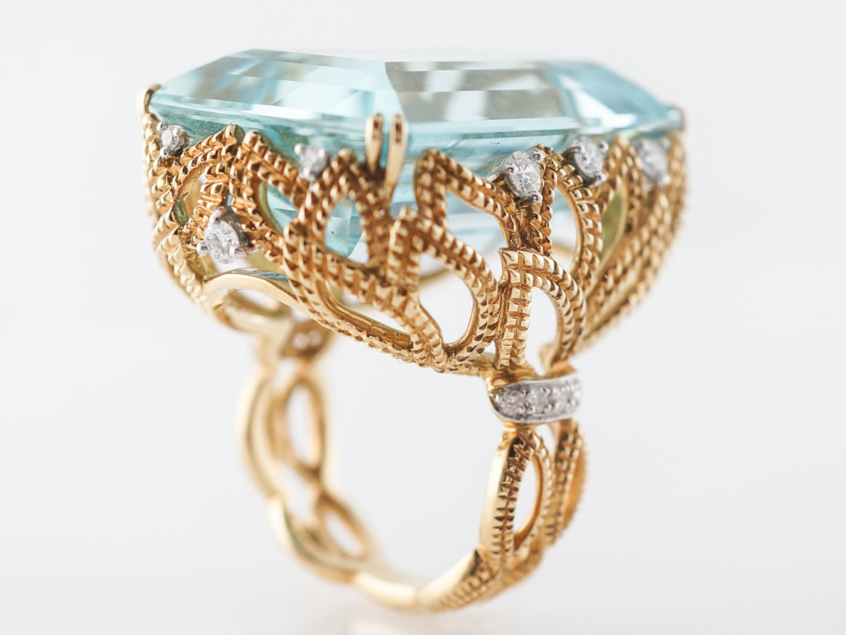 1950's Cocktail Ring w/ Aquamarine & Diamonds