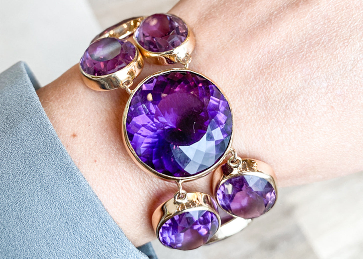 Vintage Mid-Century Amethyst Bracelet 14k Yellow Gold