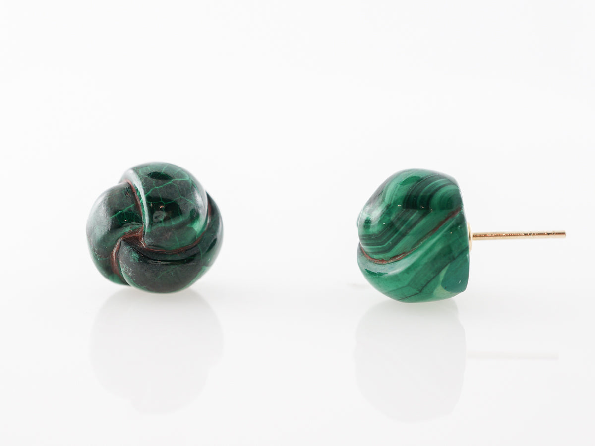 1960's Vintage Malachite Earrings in 14k Yellow Gold