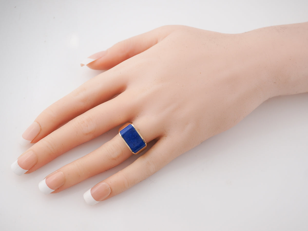 Vintage Lapis Cocktail Ring 1960's Yellow Gold