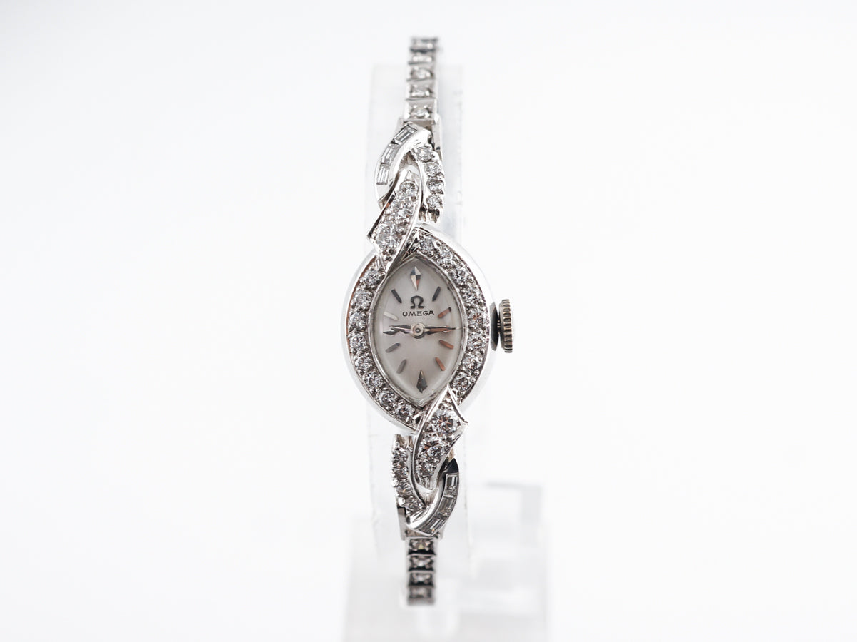 silver ladies dress watches Mid-Century Omega Ladies Watch w/ Diamonds in Platinum – Filigree Jewelers