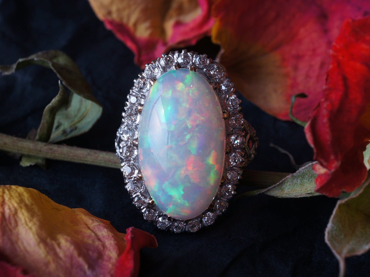 Vintage Mid-Century Opal & Diamond Cocktail Ring