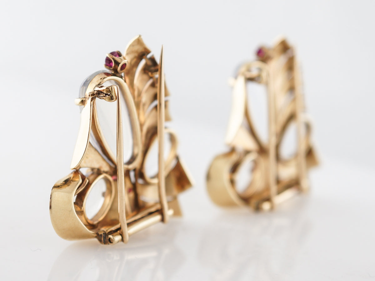 ***RTV11/23***Raymond Yard Vintage Pin Retro 14.06 Cabochon Cut Moonstone in 14k Yellow Gold