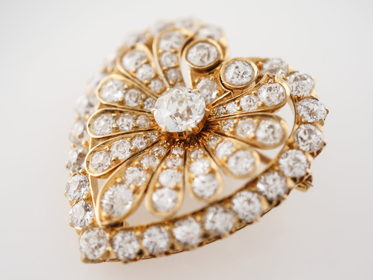 Vintage Pin Victorian 4.17 Old European, Old Mine Cut Diamonds in 14k Yellow Gold