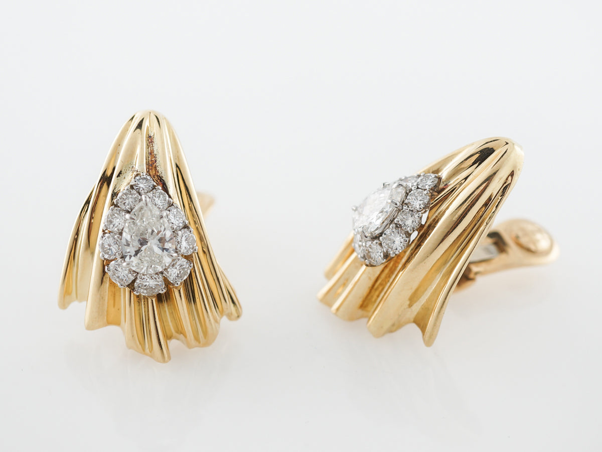 5 Carat Retro Diamond Earrings in 14 Yellow Gold & Platinum
