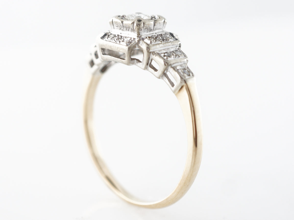Vintage Retro Diamond Engagement Ring in White & Yellow Gold