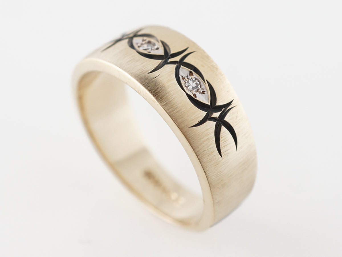 Retro Diamond & Black Enamel Ring Yellow Gold