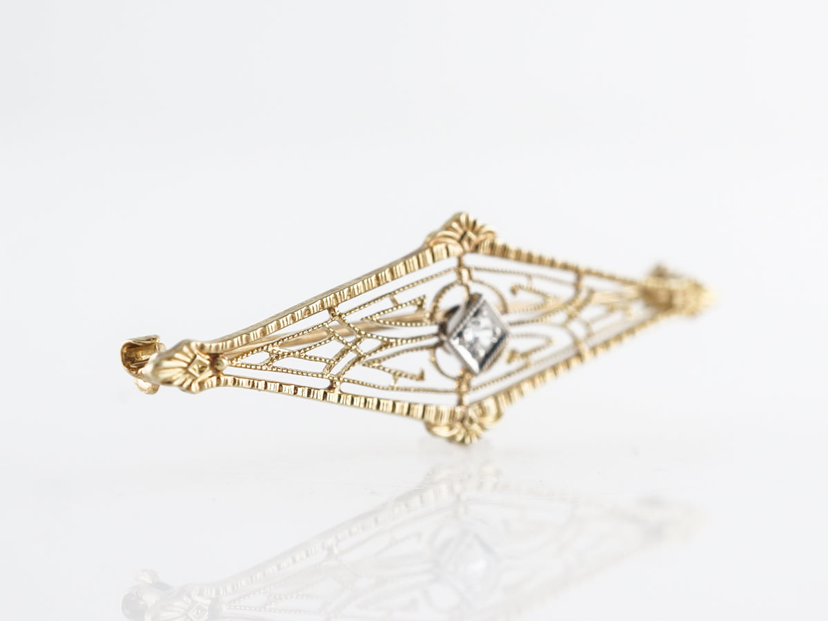 Vintage Retro Filigree Brooch w/ Old European Cut Diamond