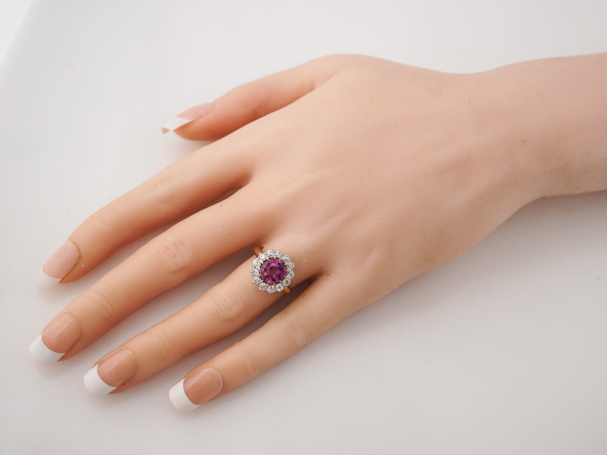 Vintage Edwardian Pink Sapphire & Diamond Cluster Engagement Ring