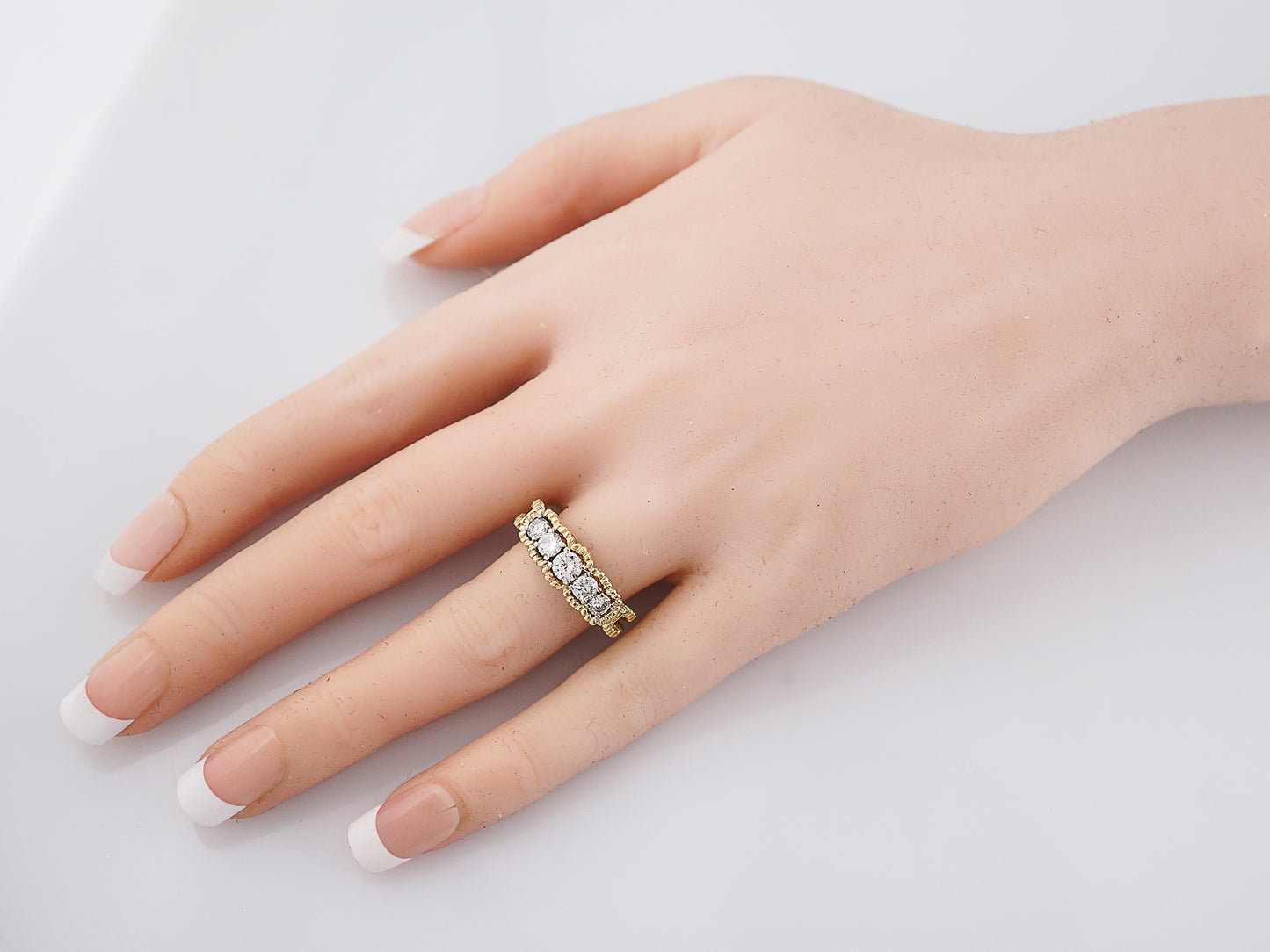 Vintage Right Hand Ring Mid Century 1.05 Round Brilliant Cut Diamonds in 14K Yellow Gold