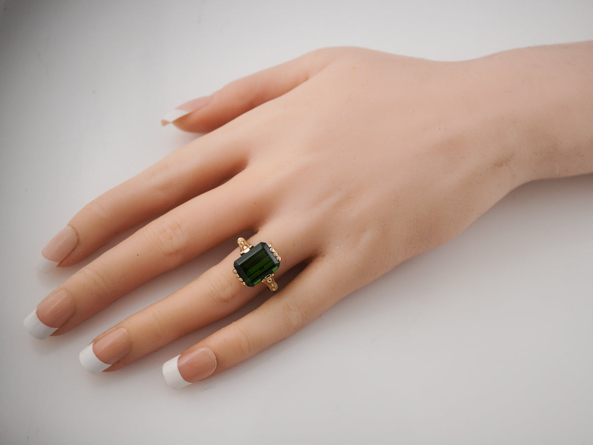 Vintage Right Hand Ring Mid-Century 4.50 Emerald Cut Tourmaline in 14k Yellow Gold