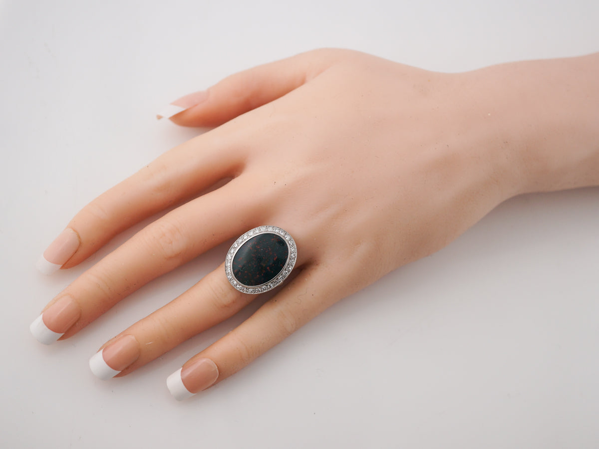Vintage Bloodstone Cocktail Ring w/ Diamonds in Platinum