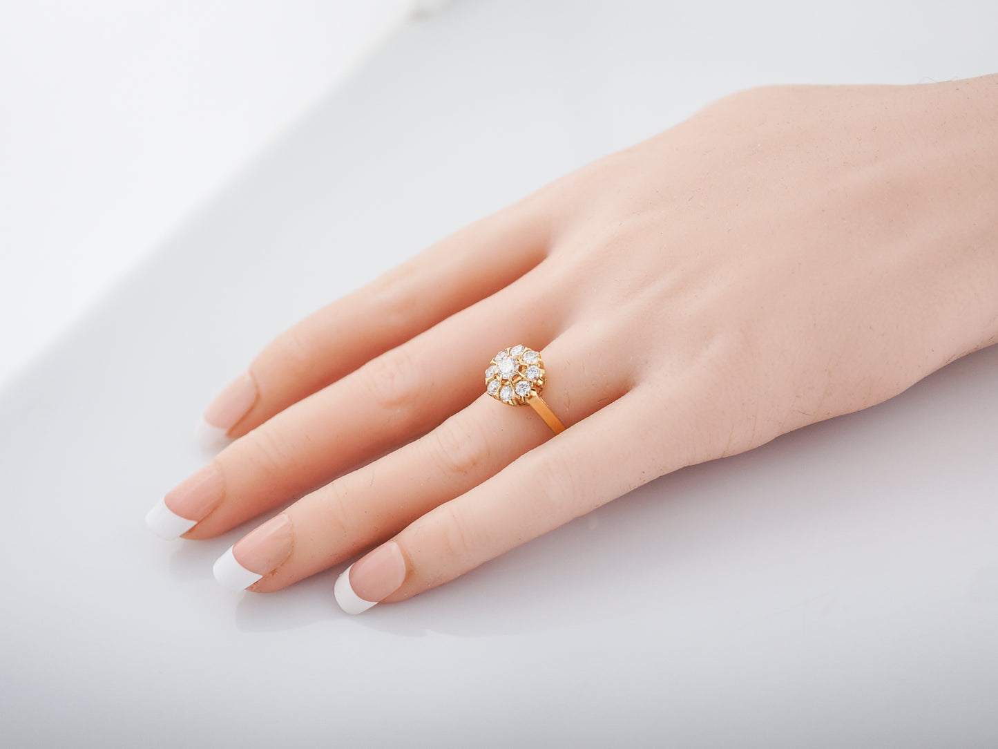 Vintage Right Hand Ring Retro .20 Round Brilliant Cut Diamonds in 18k Yellow Gold