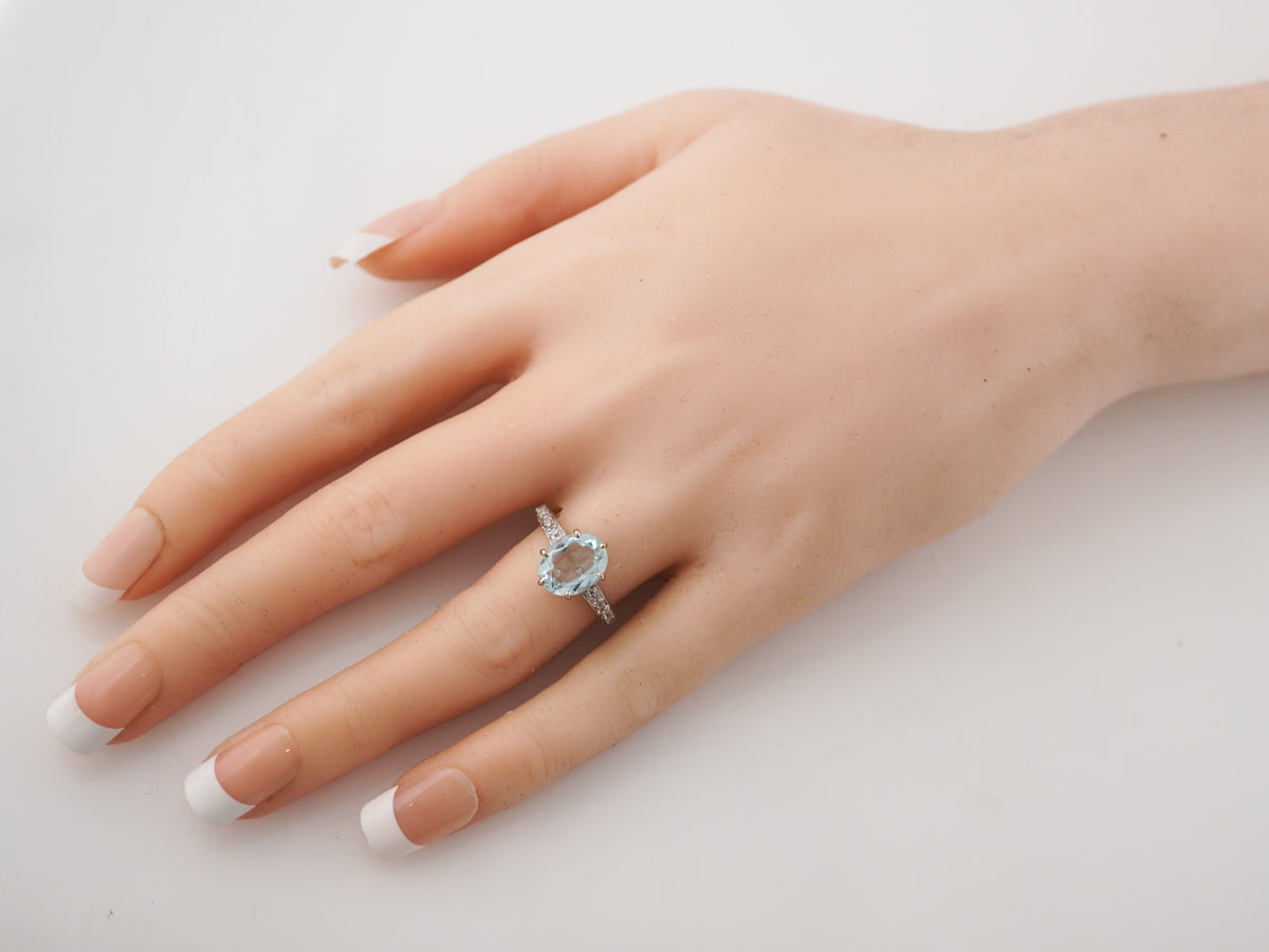 Retro Two-Tone Oval Cut Aquamarine Engagement Ring