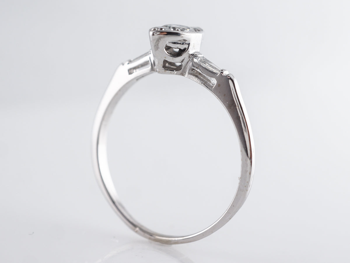 Vintage Round Brilliant Diamond Engagement Ring in 14k White Gold