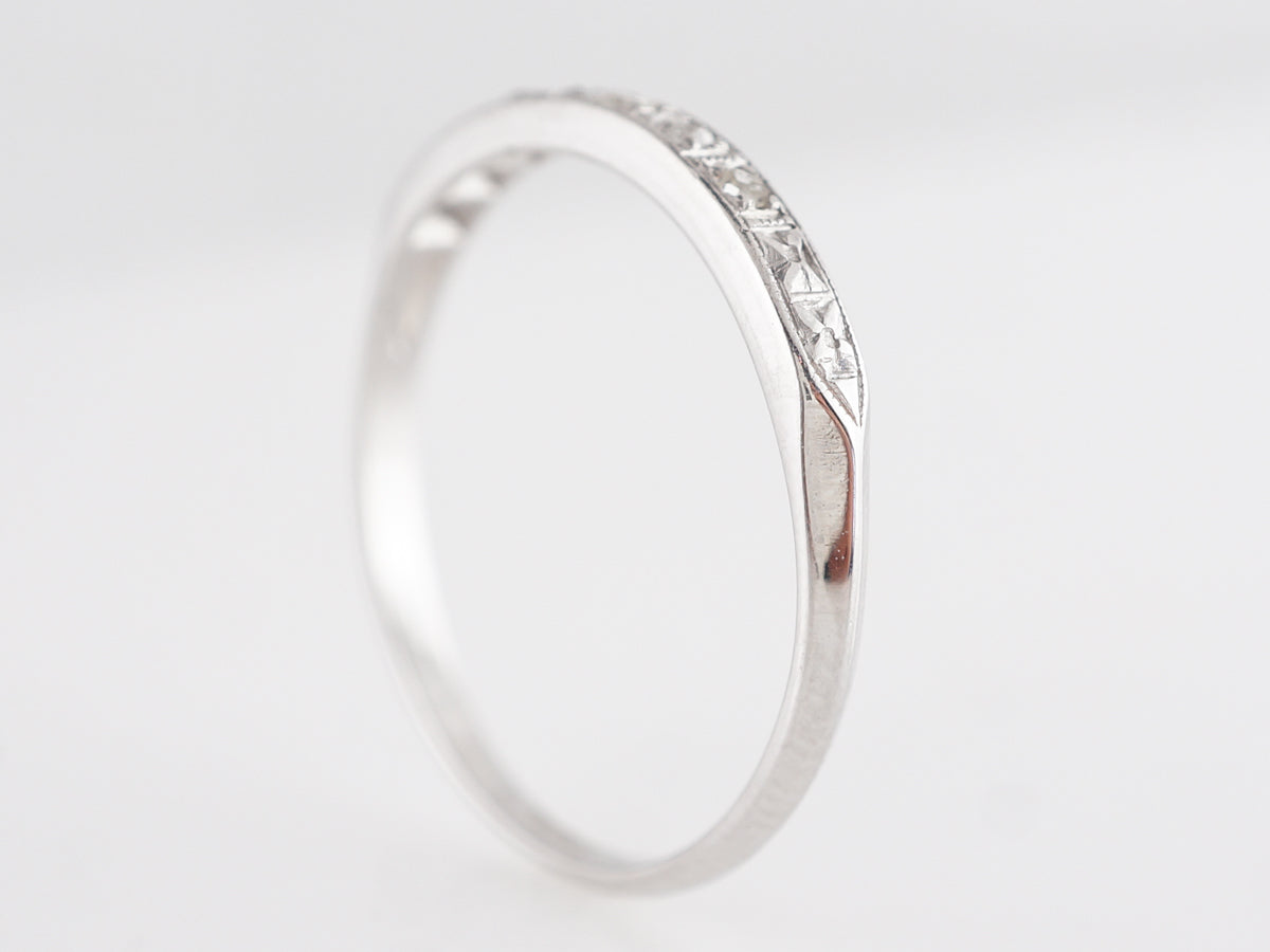Antique Diamond & Engraved Wedding Band in 18k White Gold