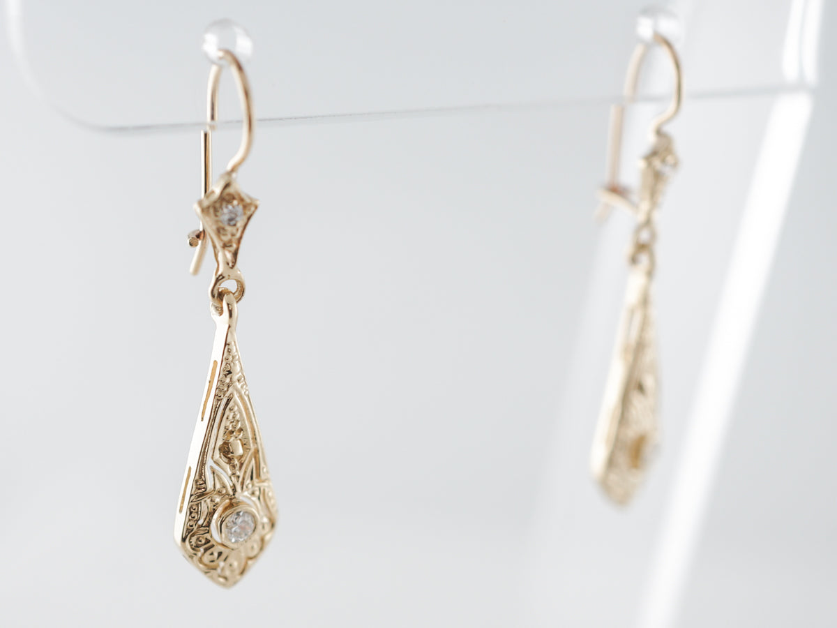 Vintage Style Earrings w/ Old European Diamonds in Yellow Gold