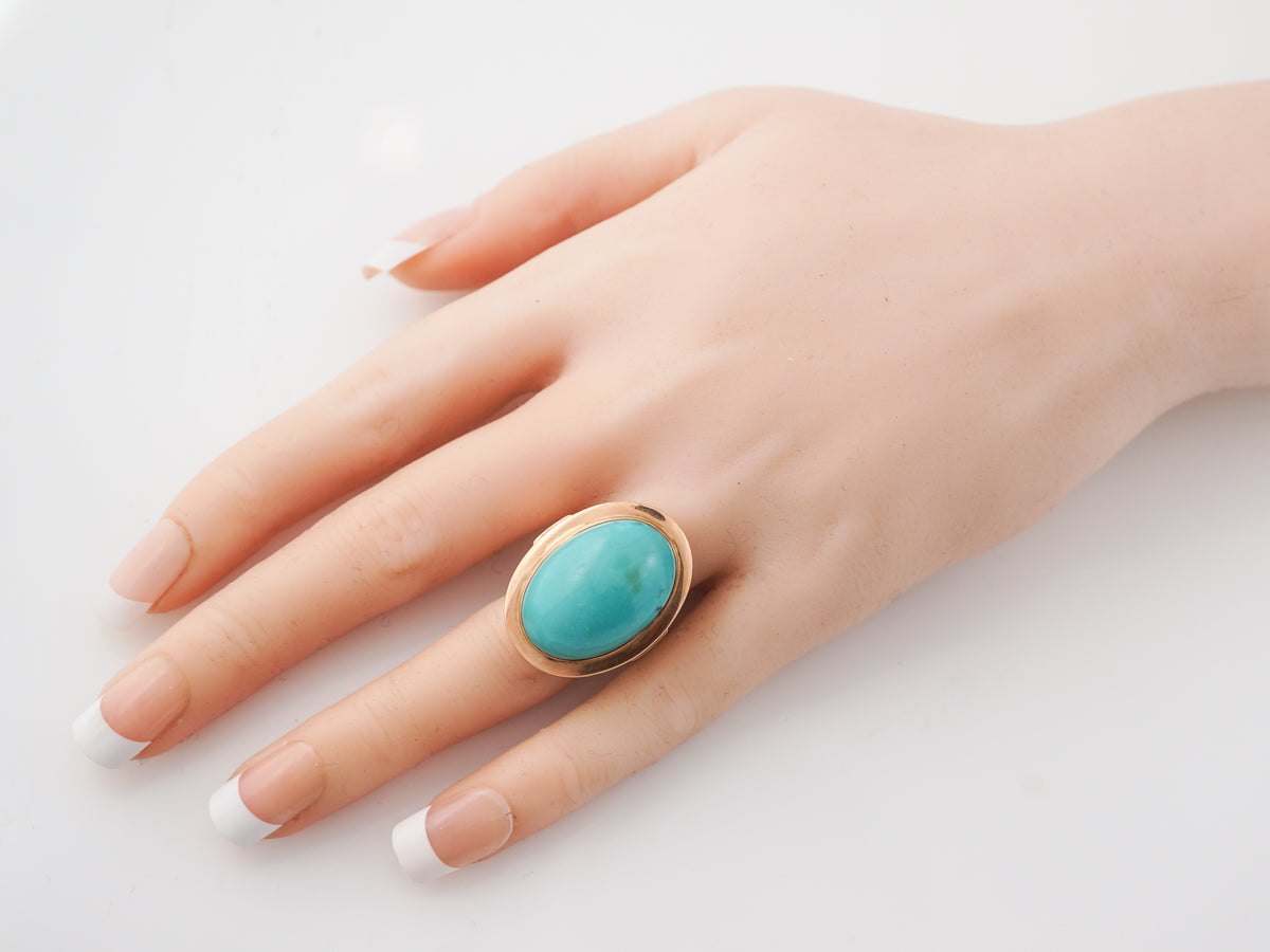 Vintage Cabochon Turquoise Cocktail Ring in Yellow Gold