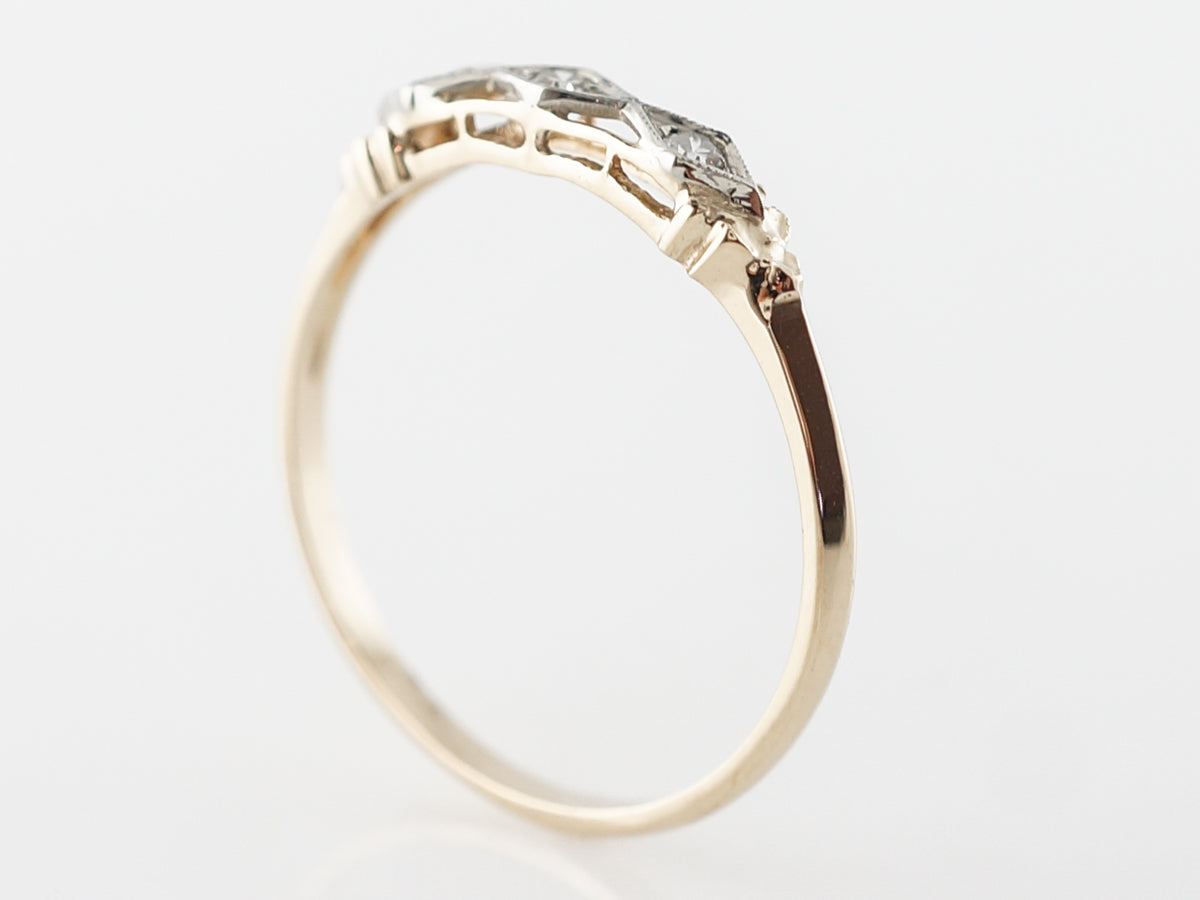 Vintage Retro Wedding Band w/ Diamonds in 14k