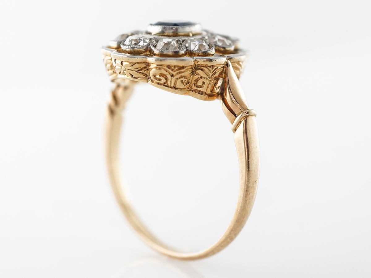 Vintage Victorian Oval Sapphire Cluster Ring 14k & Platinum