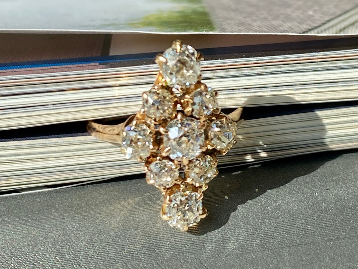 Vintage Victorian Mine Cut Diamond Ring 14k Yellow Gold