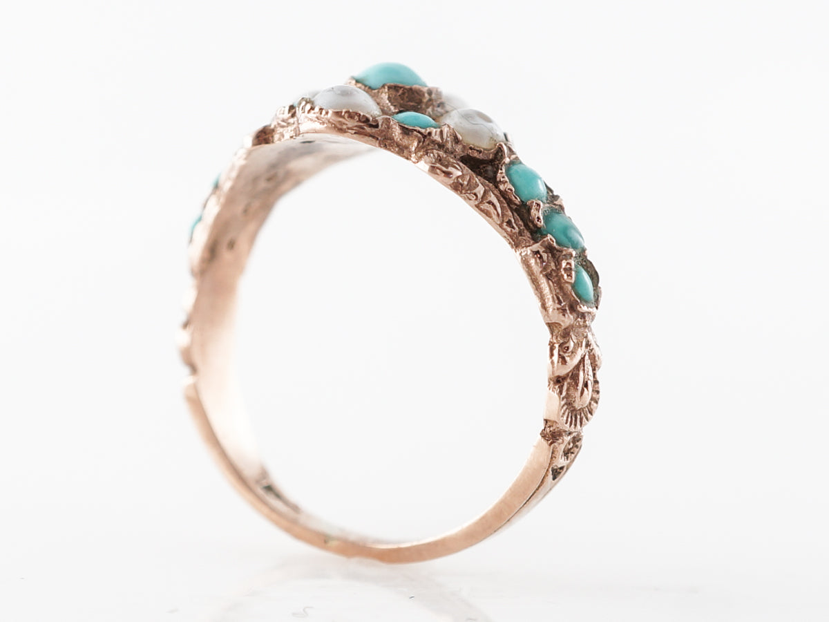 Vintage Victorian Turquoise & Pearl Ring in 9k Yellow Gold