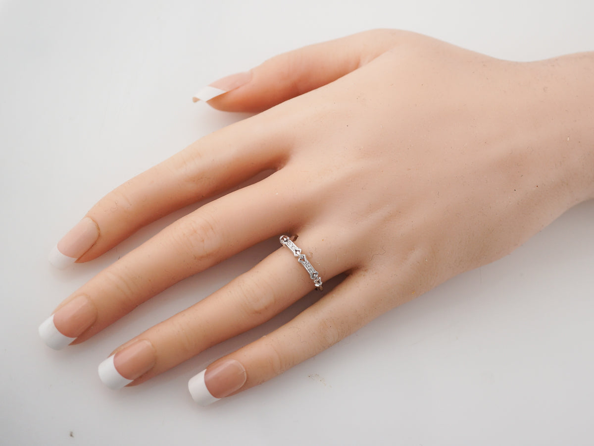 Vintage Art Deco Single Cut Diamond Wedding Band White Gold