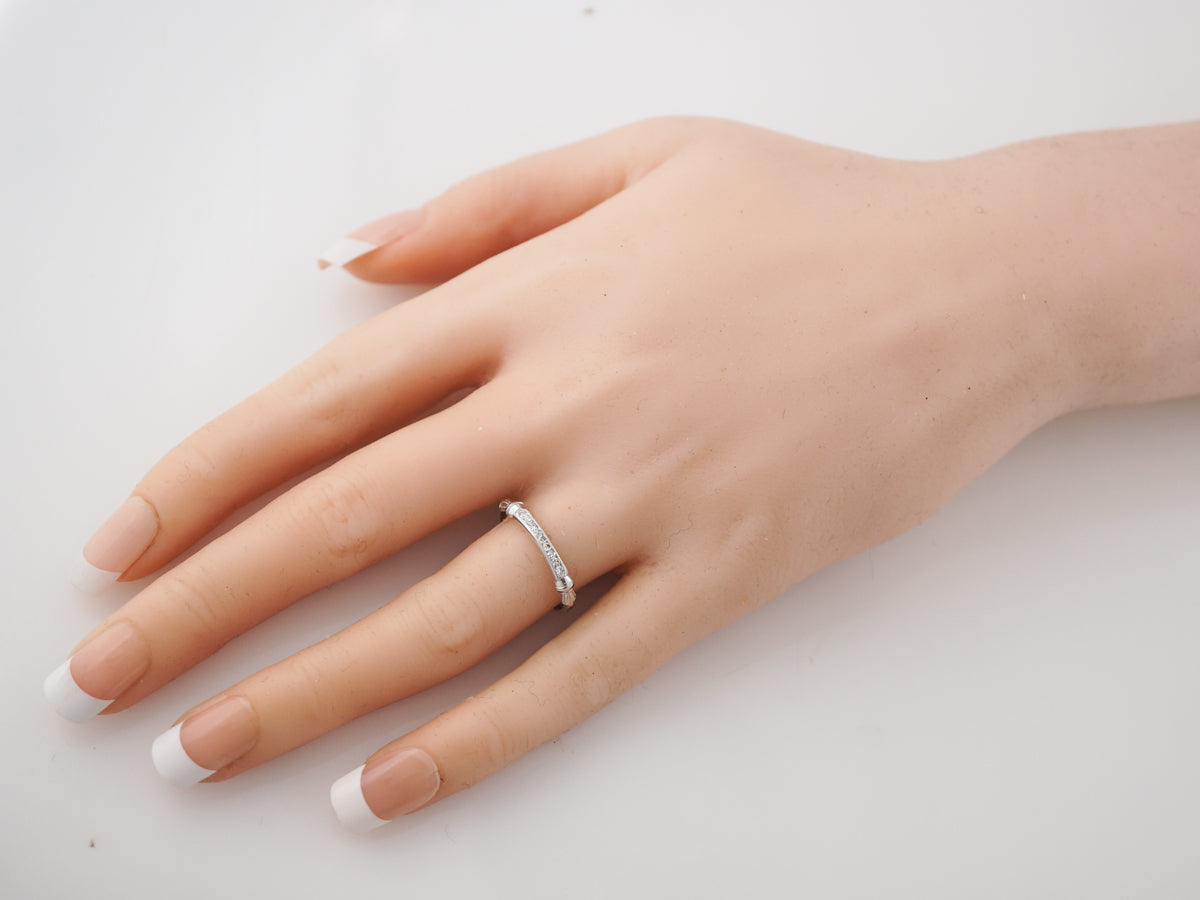 Fleur De Lis Vintage Art Deco Diamond Wedding Band in 18k White Gold