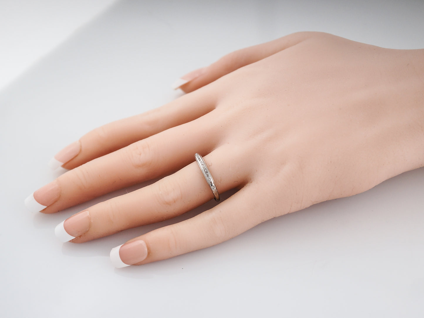 Vintage Wedding Band Retro .08 Single Cut Diamonds in 14k White Gold