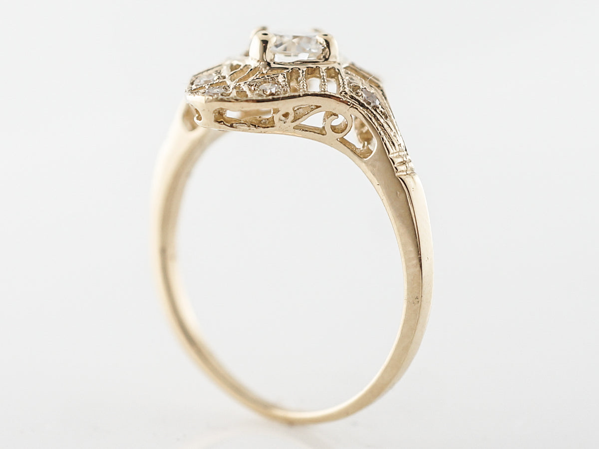 Vintage European Diamond Engagement Ring in Yellow Gold