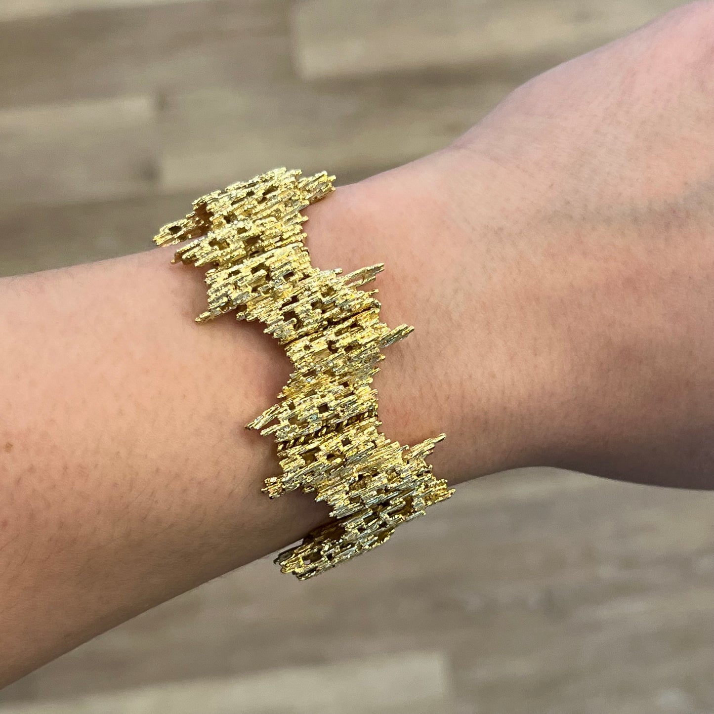 Brutalist Bark Textured Bracelet in 18k Yellow Gold