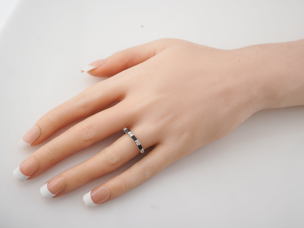 Sapphire & Diamond Wedding Band in White Gold