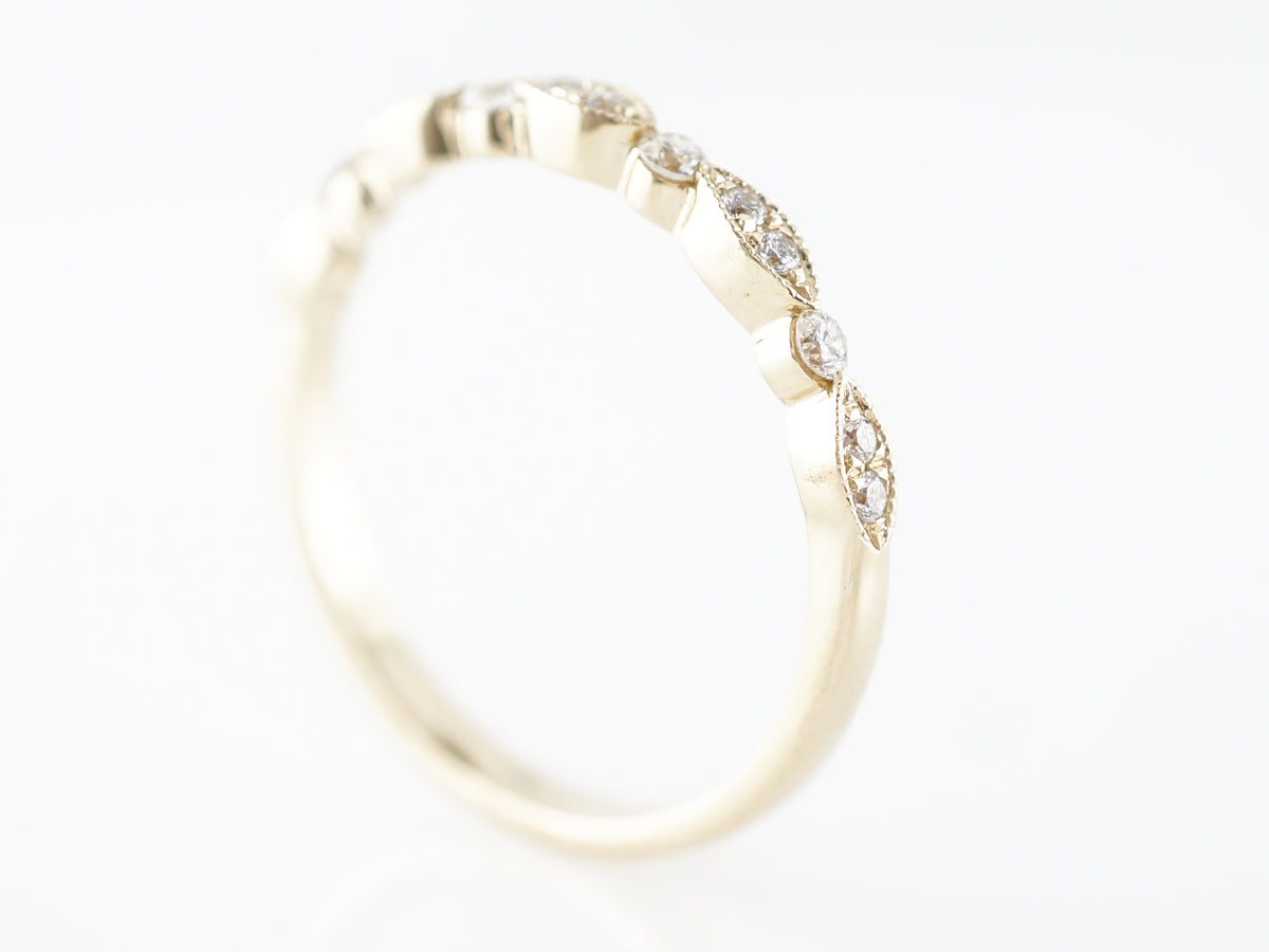 Yellow Gold Diamond Milgrain Wedding Band in 14k