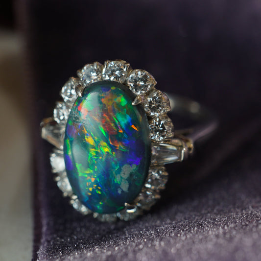 Vintage Black Opal & Diamond Cocktail Ring