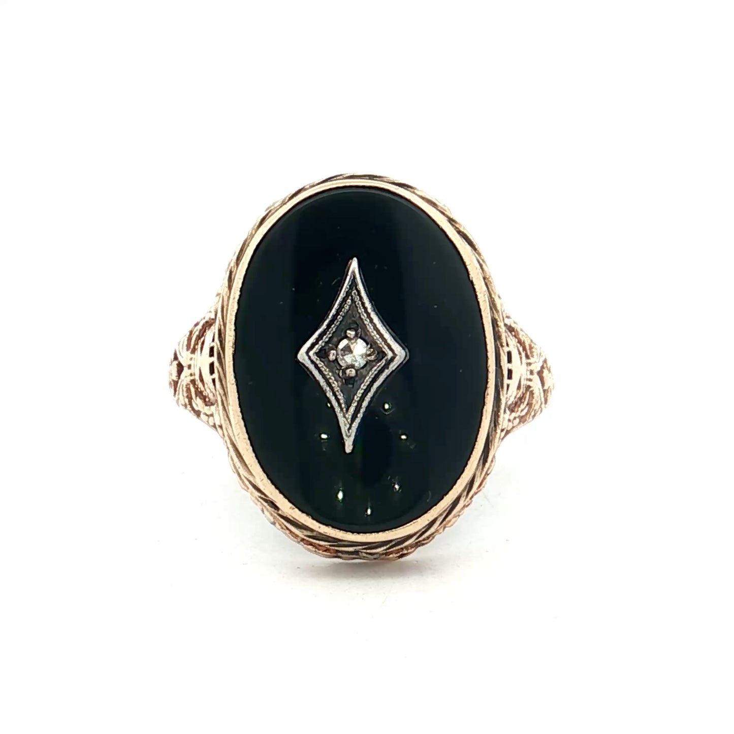 .015 Antique Diamond & Onyx Cocktail Ring 14k