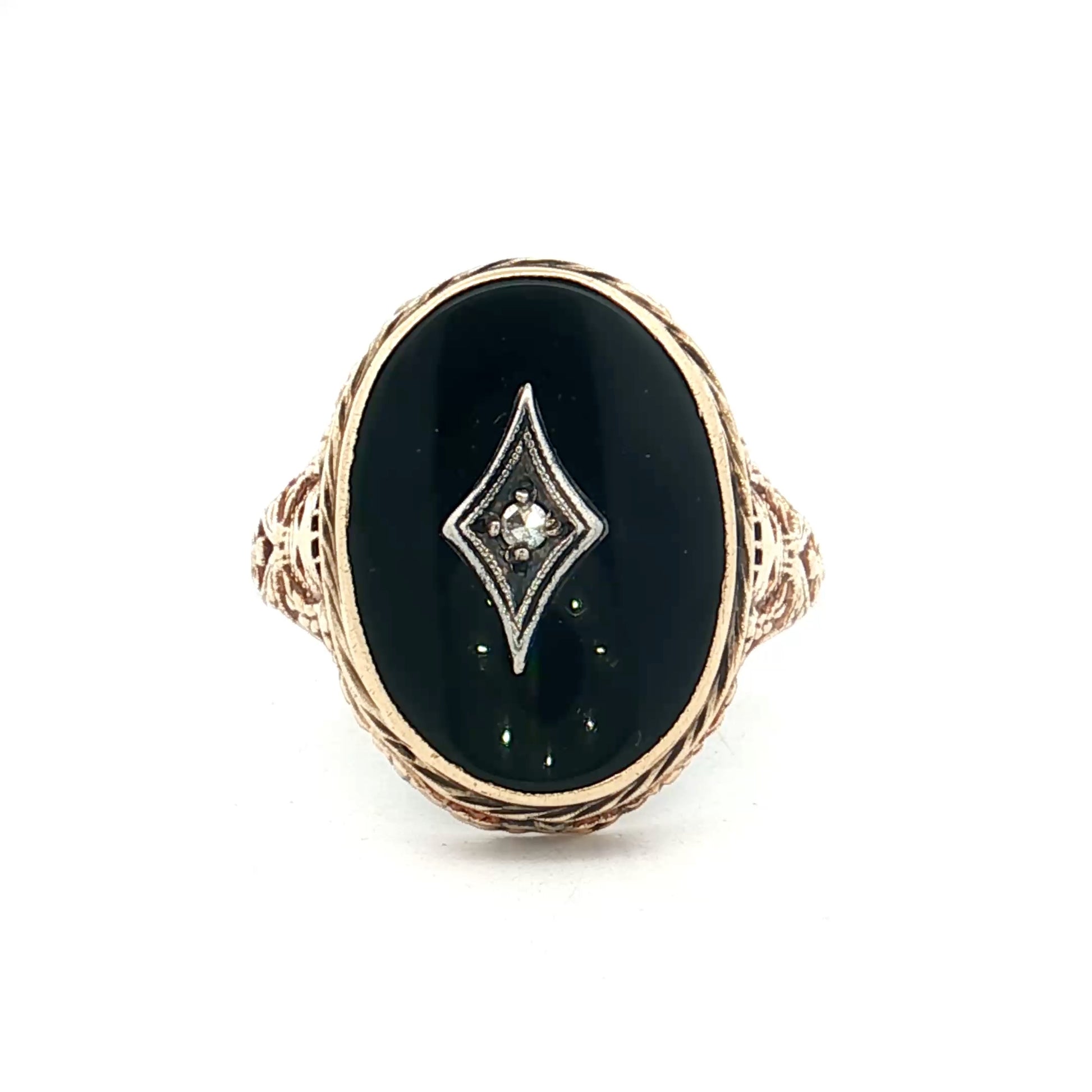 .015 Antique Diamond & Onyx Cocktail Ring 14k