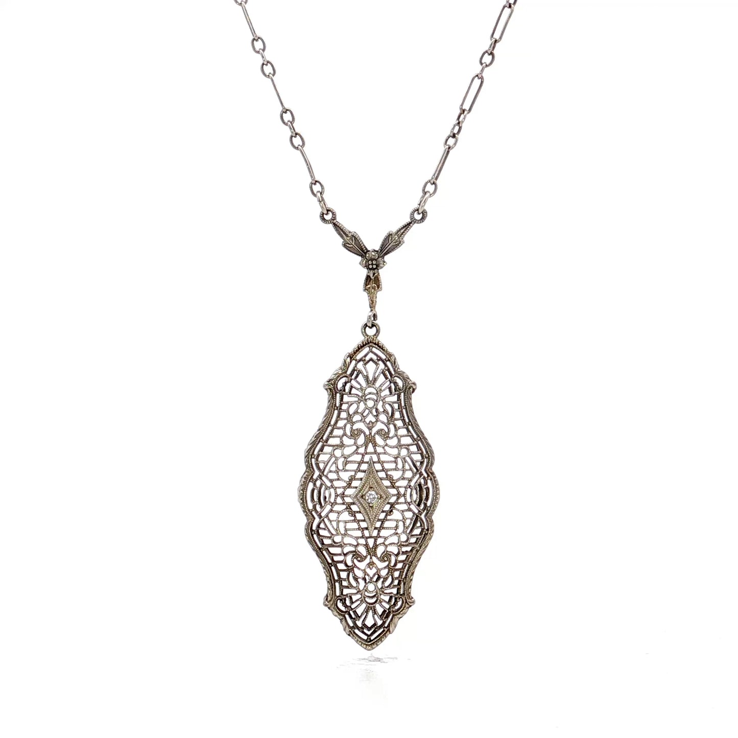 .01 Antique Deco Diamond Filigree Pendant in 10k