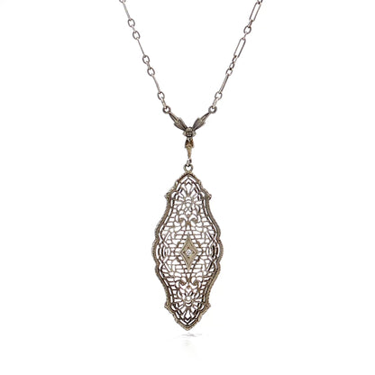 .01 Antique Deco Diamond Filigree Pendant in 10k