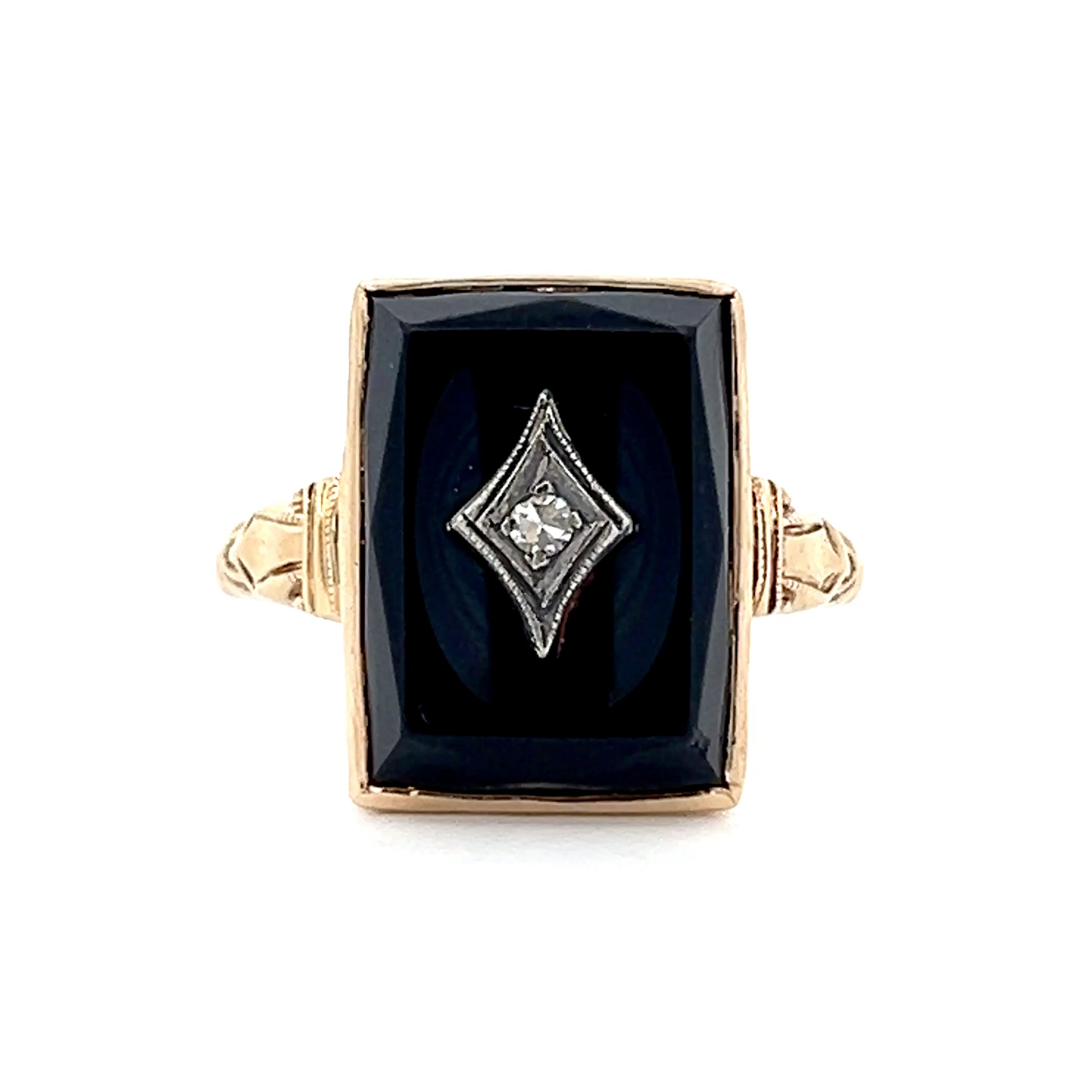 .025 Antique Art Deco Onyx & Diamond Ring in 10k