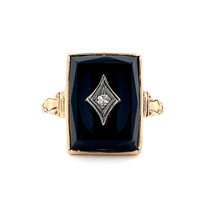 .025 Antique Art Deco Onyx & Diamond Ring in 10k