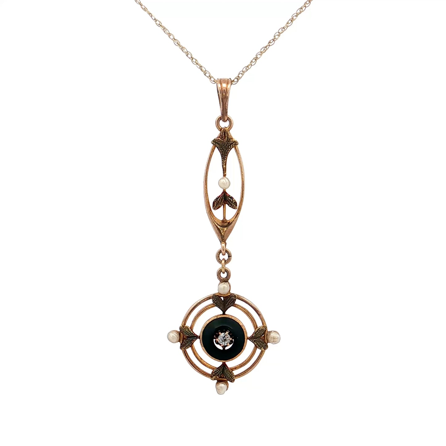 .02 Antique Victorian Diamond Pendant Necklace 10k